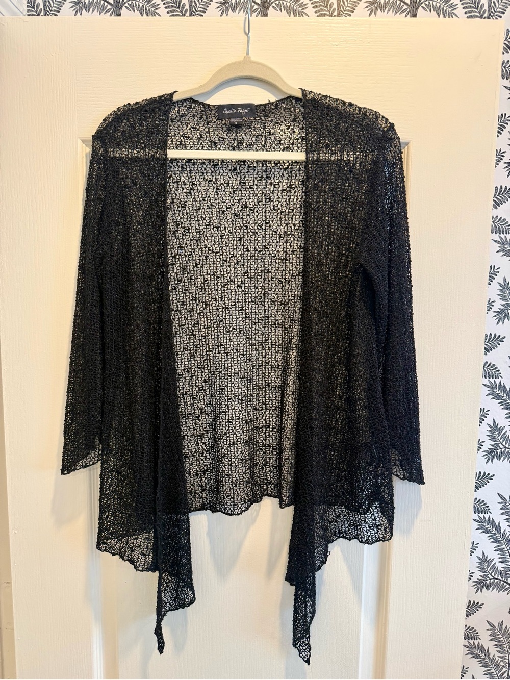 Charlie Paige Black Sheer Open-Front Waterfall Cardigan